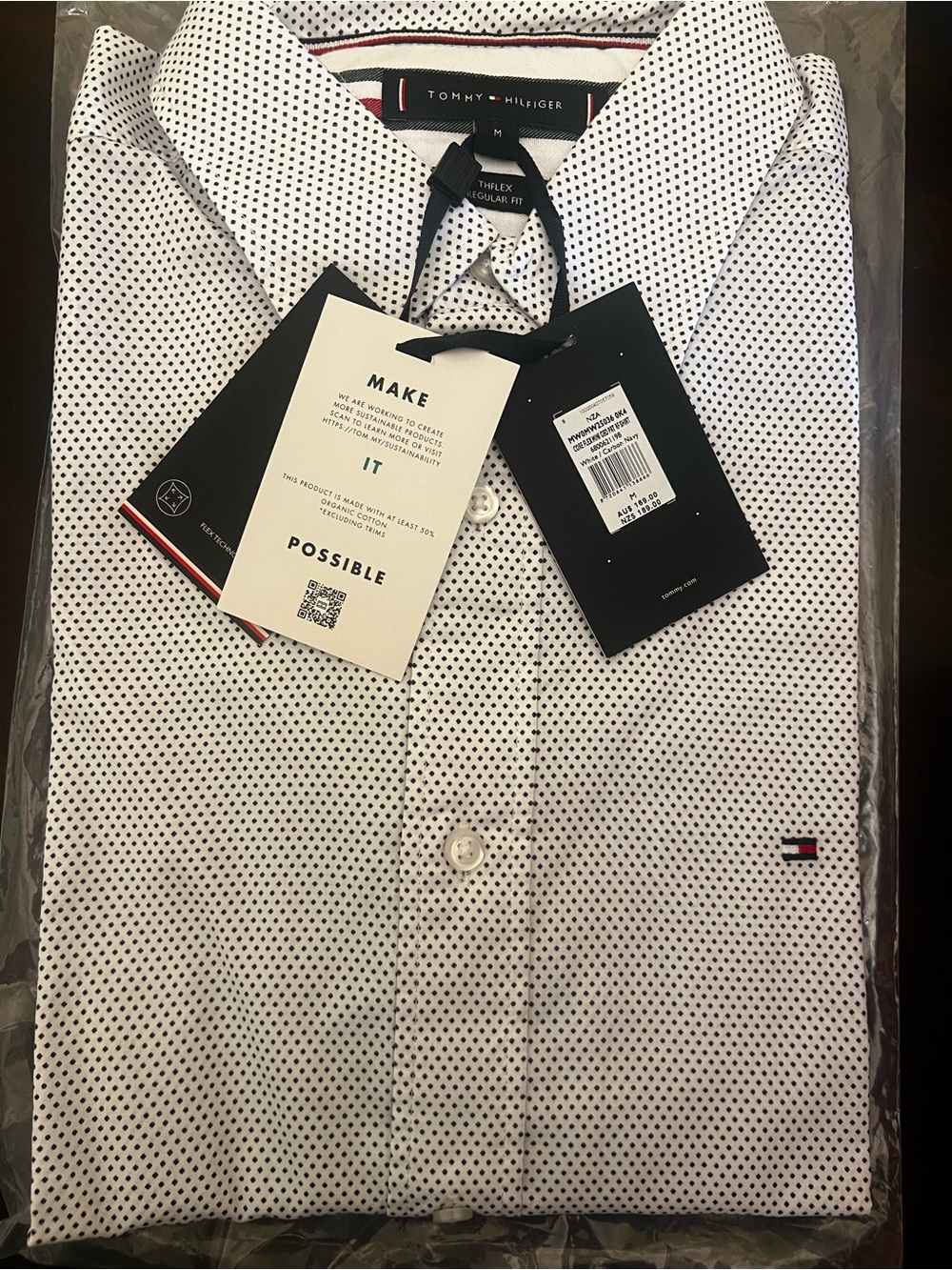 NWT Tommy Hilfiger Core Flex Mini Geo print organic cotton dress shirt, Medium